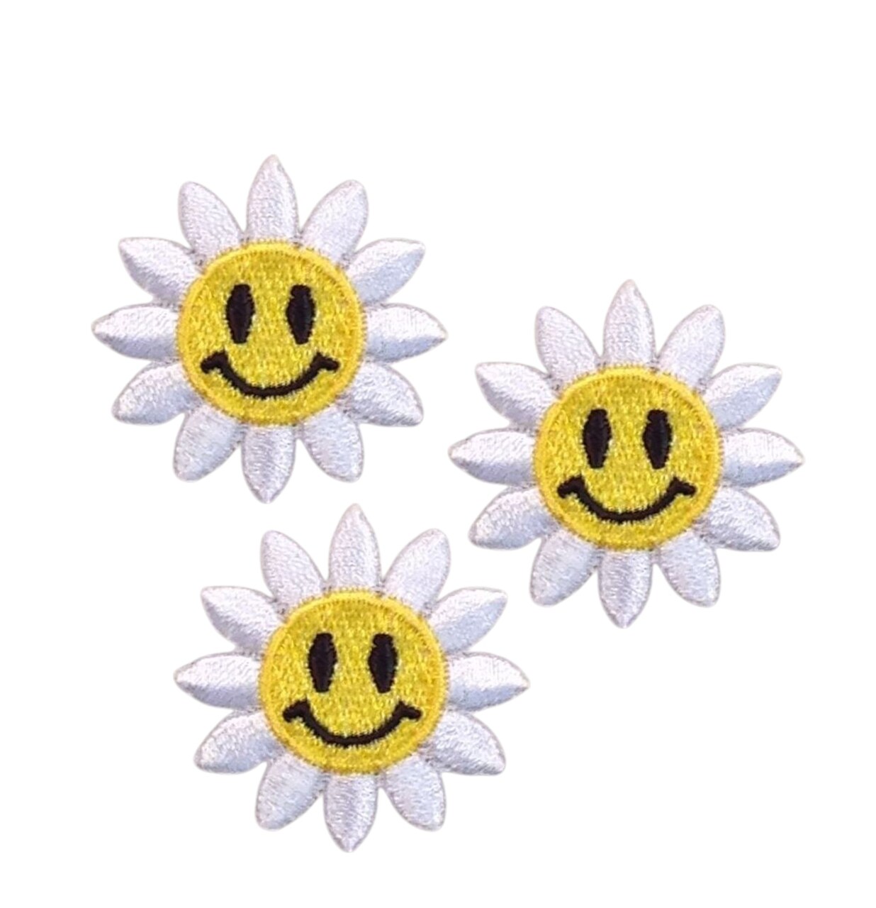 Set of 3, Smiling Daisy, Daisies, Flowers, Embroidered, Iron on Patch
